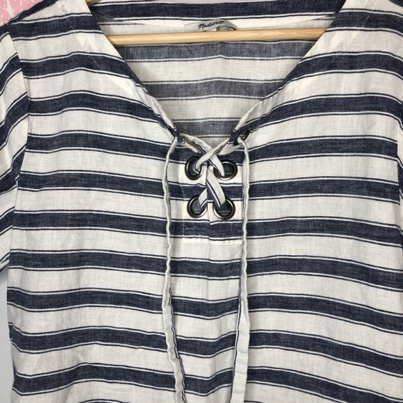 Madewell top grommet lace up blue stripe medium - Picture 6 of 8